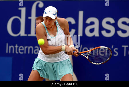 Die britische Melanie South (im Bild) stellt sich im Viertelfinale der DFS Classic im Edgbaston Priory Club, Birmingham, der belgischen Yanina Wickmayer. Stockfoto