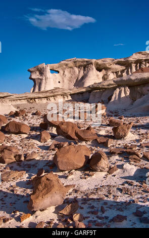 Vulkangestein und Sandstein-Formationen an der Bisti De-Na-Zin Wilderness, New Mexico, USA Stockfoto