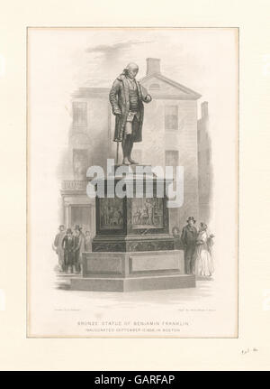 Bronze-Statue von Benjamin Franklin eingeweiht 17. September 1856, in Boston (Hades-280003-EM3299) Stockfoto