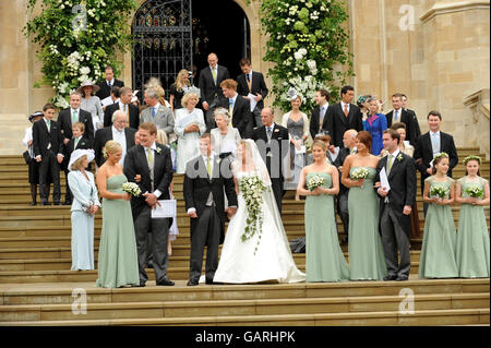 Peter Phillips, der älteste Enkel von Queen Elizabeth II und Canadian Autumn Kelly, verlassen die St. George's Chapel in Windsor, England, nach ihrer Hochzeitszeremonie. Stockfoto
