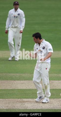 Cricket - Liverpool Victoria County Championship - Division One - Tag drei - Surrey V Somerset - Whitgift School. Surrey's Jade Dernbach feiert das Wimmern von Ian Blackwell von Somerset Stockfoto