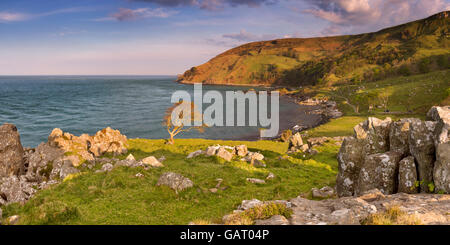 Am Abend Sonnenlicht über die idyllische Murlough Bucht an der Küste Causeway in Nordirland. Stockfoto