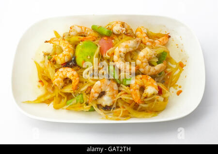 Papaya-Salat mit Garnelen, Thai scharfes Essen Stockfoto