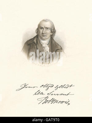 Robert Morris, eine Schlüsselfigur in der amerikanischen Geschichte, wird in einem Porträt aus dem späten 18. Jahrhundert dargestellt, das die Merkmale dieses einflussreichen Gründungsvaters einnimmt. Stockfoto