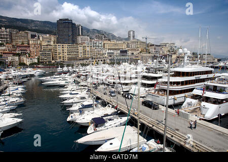 Allgemeiner Blick auf den Hafen von Monaco während des Grand Prix-Wochenende Stockfoto