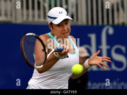 Die britische Melanie South (im Bild) stellt sich im Viertelfinale der DFS Classic im Edgbaston Priory Club, Birmingham, der belgischen Yanina Wickmayer. Stockfoto