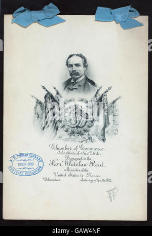 Ein Bankett zu Ehren von Whitelaw Reid, US-Minister für Frankreich, von der Handelskammer von New York im Delmonico's, einem angesehenen Veranstaltungsort in New York. Stockfoto