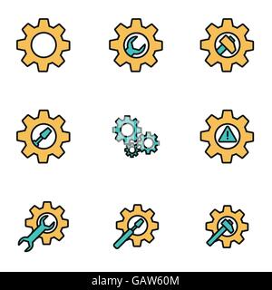Trendige flache Linie Icon Pack für Designer und Entwickler. Vektor-Linien-Werkzeuge im Zahnrad-Icon-set Stock Vektor