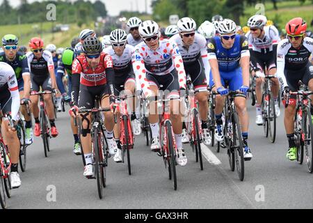 Limoges, Frankreich. 5. Juli 2016. Tour de France Etappe 4 von Saumur nach Limoges. DE GENDT Thomas (BEL) Fahrer von LOTTO SOUDAL, Jasper STUYVEN (BEL) Fahrer von TREK - SEGAFREDO, Julien VERMOTE (BEL) Fahrer von ETIXX - QUICK STEP in Phase 4 der 2016 Tour de France ein 237 km langen Etappe zwischen Saumur und Limoges, am 5. Juli 2016 in Limoges, Frankreich Credit: Action Plus Sport/Alamy Live News Stockfoto