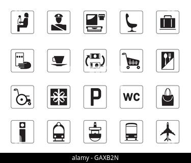 Flughafen, Busbahnhof und Bahnhof station Icons Set - Vektor-illustration Stock Vektor