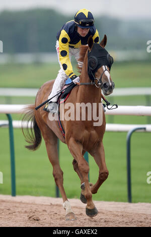 Pferderennen - Southwell Racecourse. All in the Red, gefahren von Fergal Lynch, der für die Ladbrokes.com posten wird, führt den Weg Handicap bei den Southwell-Rennen Stockfoto