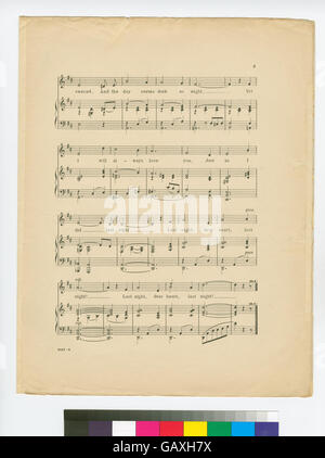 „Letzte Nacht (Liebes Herz)“ scheint eine persönliche, liebevolle Reflexion eines Ereignisses auszudrücken, das sich in der Vornacht ereignet hat, möglicherweise ein sentimentaler Moment oder eine nostalgische Erinnerung. Stockfoto