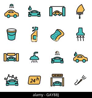 Trendige flache Linie Icon Pack für Designer und Entwickler. Vektor-Linie-Auto-Waschanlagen-Icon-set Stock Vektor