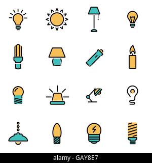 Trendige flache Linie Icon Pack für Designer und Entwickler. Vektor-Linie Lichtquellen-Iconset Stock Vektor