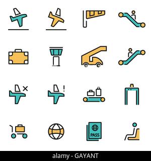 Trendige flache Linie Icon Pack für Designer und Entwickler. Vektor-Linie Flughafen-Icon-set Stock Vektor