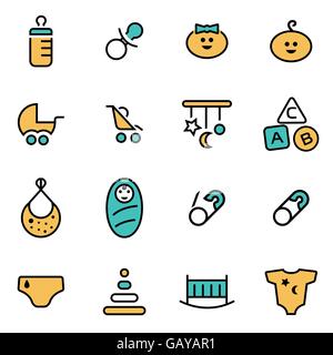Trendige flache Linie Icon Pack für Designer und Entwickler. Vektor-Linie-Baby-Icon-set Stock Vektor