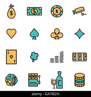 Trendige flache Linie Icon Pack für Designer und Entwickler. Vektor-Linie-Casino-Icon-set Stock Vektor