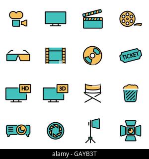 Trendige flache Linie Icon Pack für Designer und Entwickler. Vektor-Linie-Kino-Icon-set Stock Vektor