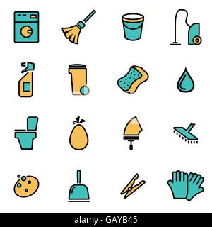Trendige flache Linie Icon Pack für Designer und Entwickler. Vektorlinie Reinigung Symbol festlegen Stock Vektor