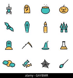 Trendige flache Linie Icon Pack für Designer und Entwickler. Vektor-Linie-Halloween-set Stock Vektor