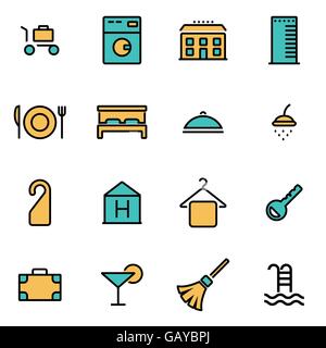 Trendige flache Linie Icon Pack für Designer und Entwickler. Vektor-Linie-Hotel-set Stock Vektor