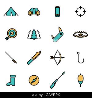 Trendige flache Linie Icon Pack für Designer und Entwickler. Vektor-Linie-Jagd-set Stock Vektor