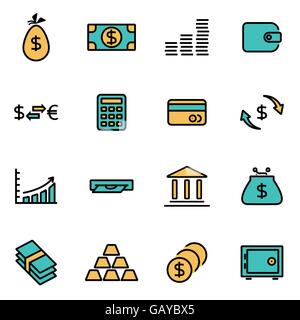Trendige flache Linie Icon Pack für Designer und Entwickler. Vektor-Linie-Geld-set Stock Vektor