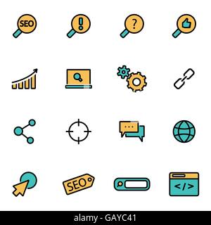 Trendige flache Linie Icon Pack für Designer und Entwickler. Vektor-Linie-Seo-set Stock Vektor
