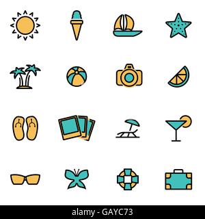 Trendige flache Linie Icon Pack für Designer und Entwickler. Vektor-Linie-Sommer-set Stock Vektor