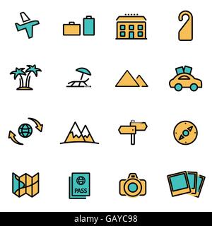 Trendige flache Linie Icon Pack für Designer und Entwickler. Vektor-Linie-Reise-set Stock Vektor