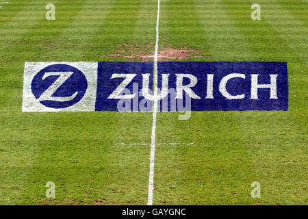 Rugby Union - Zurich Premiership Wild Card Play Off - Finale - Leicester Tigers gegen Saracens. Das Logo der Zürcher Premiership wurde auf dem Spielfeld in Franklin's Gardens, der Heimat der Northampton Saints, gemalt Stockfoto