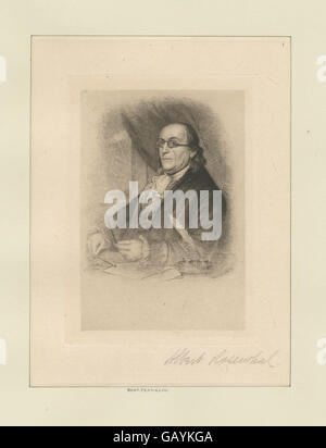 Dieses Bild zeigt Benjamin Franklin, einen der Gründungsväter der Vereinigten Staaten, in einem formalen historischen Setting. Franklin war bekannt für seine Beiträge zur Wissenschaft, Diplomatie und zur Amerikanischen Revolution. Stockfoto