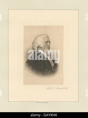 John Rutledge war ein einflussreicher US-amerikanischer Staatsmann, bekannt für seine Rolle als Gründervater und eine bedeutende Beteiligung an der frühen Regierung der Vereinigten Staaten, einschließlich seiner Zeit als zweiter Chief Justice am Obersten Gerichtshof der Vereinigten Staaten. Stockfoto