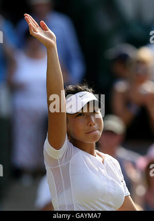 Die chinesische Jie Zheng feiert ihr Spiel gegen die Tschechische Republik Nicole Vaidisova Stockfoto