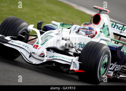 Formel-1-Autorennen - Großer Preis Von Großbritannien - Qualifying Day - Silverstone. Honda's Jenson Button beim dritten Training in Silverstone, Northamptonshire. Stockfoto