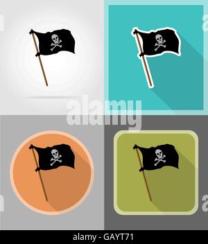 Piraten-Flaggen-flach-Icons Vektor-Illustration auf Hintergrund isoliert Stock Vektor
