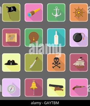 Pirate flache Symbole Vektor-Illustration isoliert auf weißem Hintergrund Stock Vektor