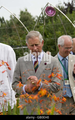 Prinz Charles Besuch der Bio-Garten Stockfoto