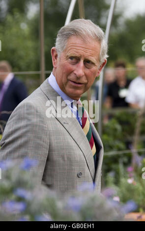 Prinz Charles Besuch der Bio-Garten Stockfoto