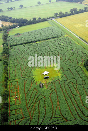 Wurde in der Landschaft von Yorkshire in Form eines der größten Maiskörner enthüllt, die bisher gesehen wurden. Stockfoto