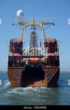 Rückansicht eines Bacalhoeiro Schiffes, eine Art von Portugiesisch Angelboot/Fischerboot verwendet, um auf dem Nordatlantik Kabeljau Fisch fangen Stockfoto