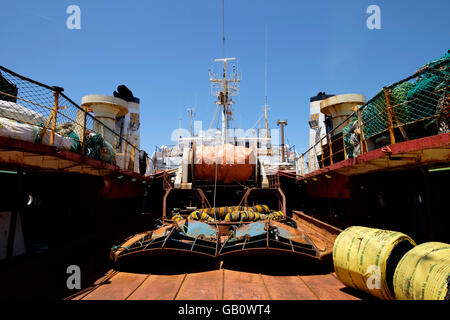 Deck ein Bacalhoeiro Schiff, eine Art von portugiesischen Fischerboot verwendet, um auf dem Nordatlantik Kabeljau Fisch fangen Stockfoto