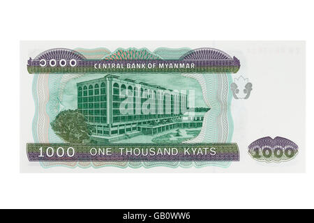 Myanmar 1000 Kyat Hinweis auf weißem Hintergrund Stockfoto