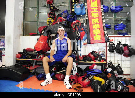 Billy Joe Saunders (weltweight) aus Großbritannien im Fighting Arts Club, Macau, China. Stockfoto