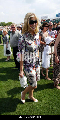 Rosamund Hike beim Cartier International Polo Turnier im Guards Polo Club im Great Park in Windsor, Berkshire. Stockfoto