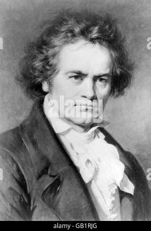 Der deutsche Komponist Ludwig van Beethoven (1770-1827). Aus einem Gemälde von Carl Jaeger. Stockfoto