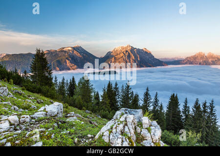 Sonnenaufgang, erstes Licht, Morgen, Berg, Admonter Reichenstein, Hochtor, Hochtorgruppe, Nationalpark Gesäuse, Steiermark, Österreich Stockfoto