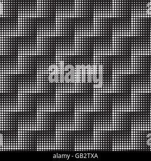 Nahtloser Vektor Halbton Zig Zag-Hintergrund Mit Kariertem Muster. Schwarzweiß. Stock Vektor