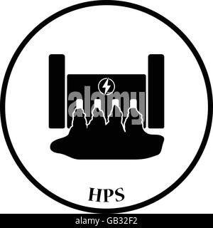 Wasserkraftwerk-Symbol. Dünnen Kreis Design. Vektor-Illustration. Stock Vektor