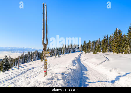 Winterwanderweg in Gorce Gebirge nach Neuschnee, Polen Stockfoto